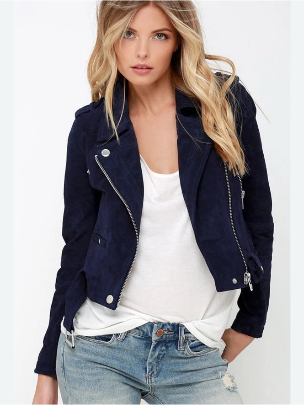 Blank NYC Navy Suede Moto Jacket - Women